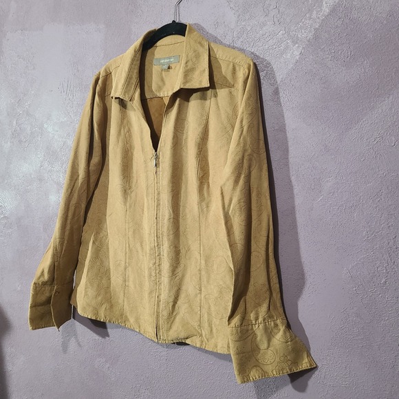 Croft‎ & Barrow Tan Paisley Print Full Zip Collared Jacket Coat Office Casual XL - Picture 2 of 9